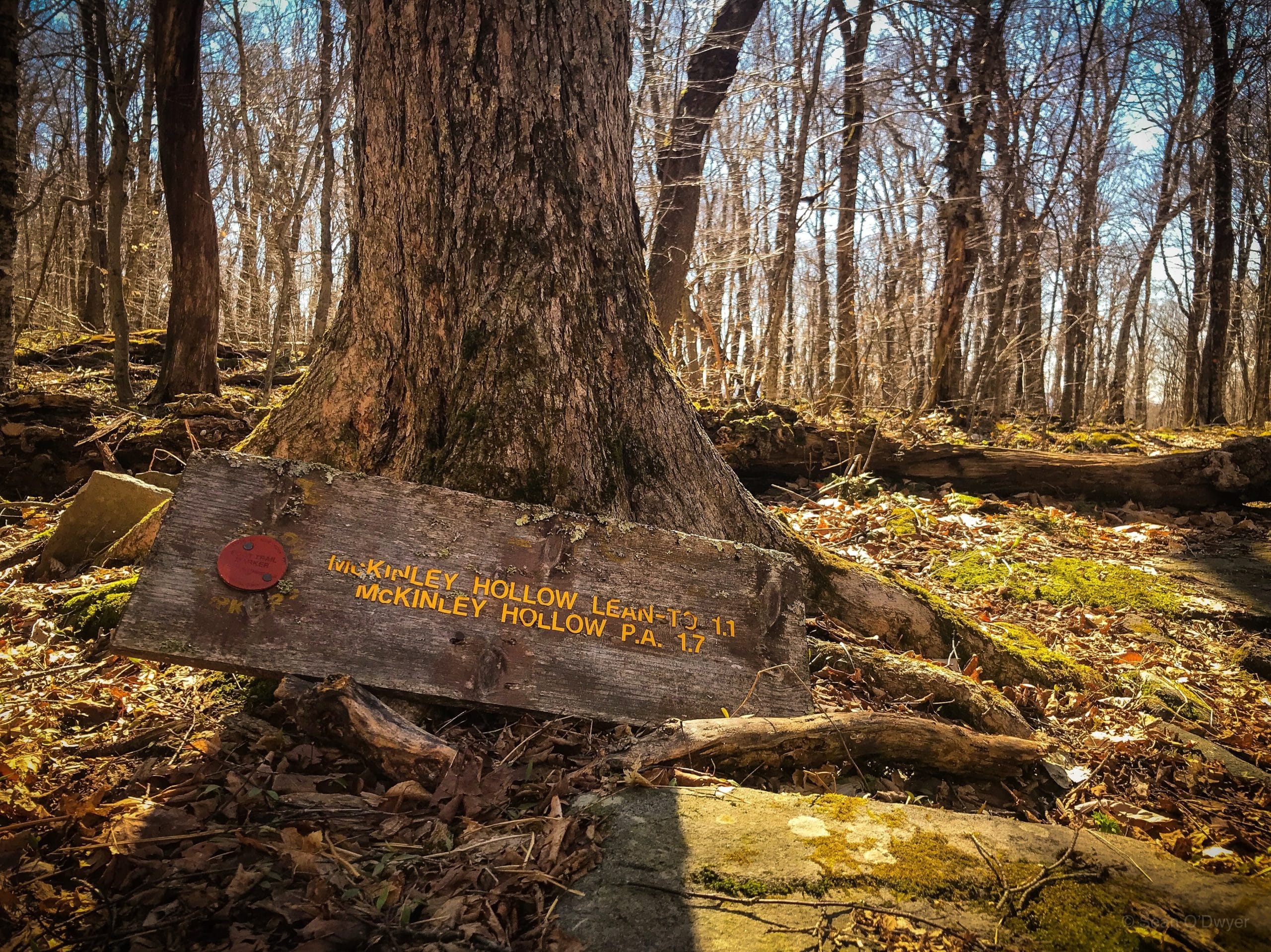 old broken hiking trail sign