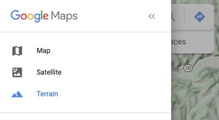 screenshot of google maps menu