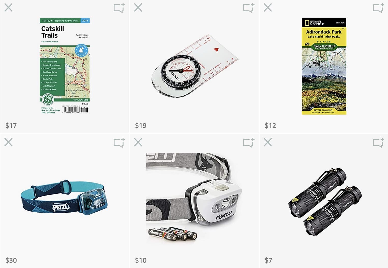 screenshot of hiking gear products