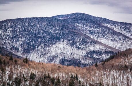 snowy mountain summit seen from a distance