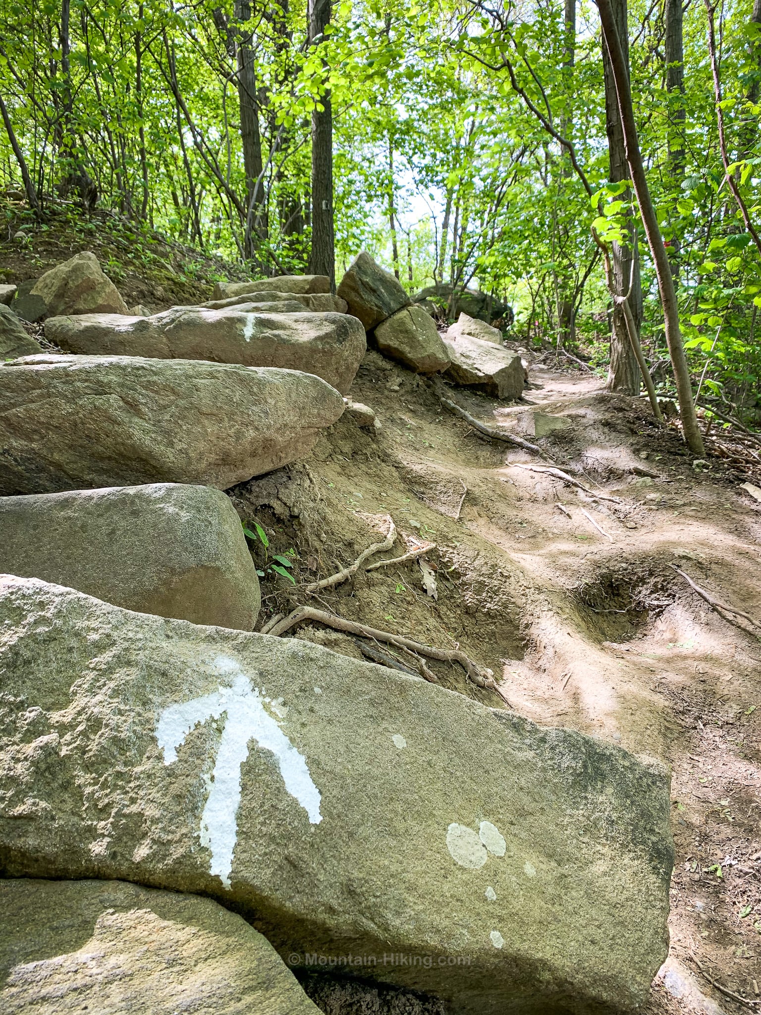 Breakneck Ridge white trail arrow painted on rock