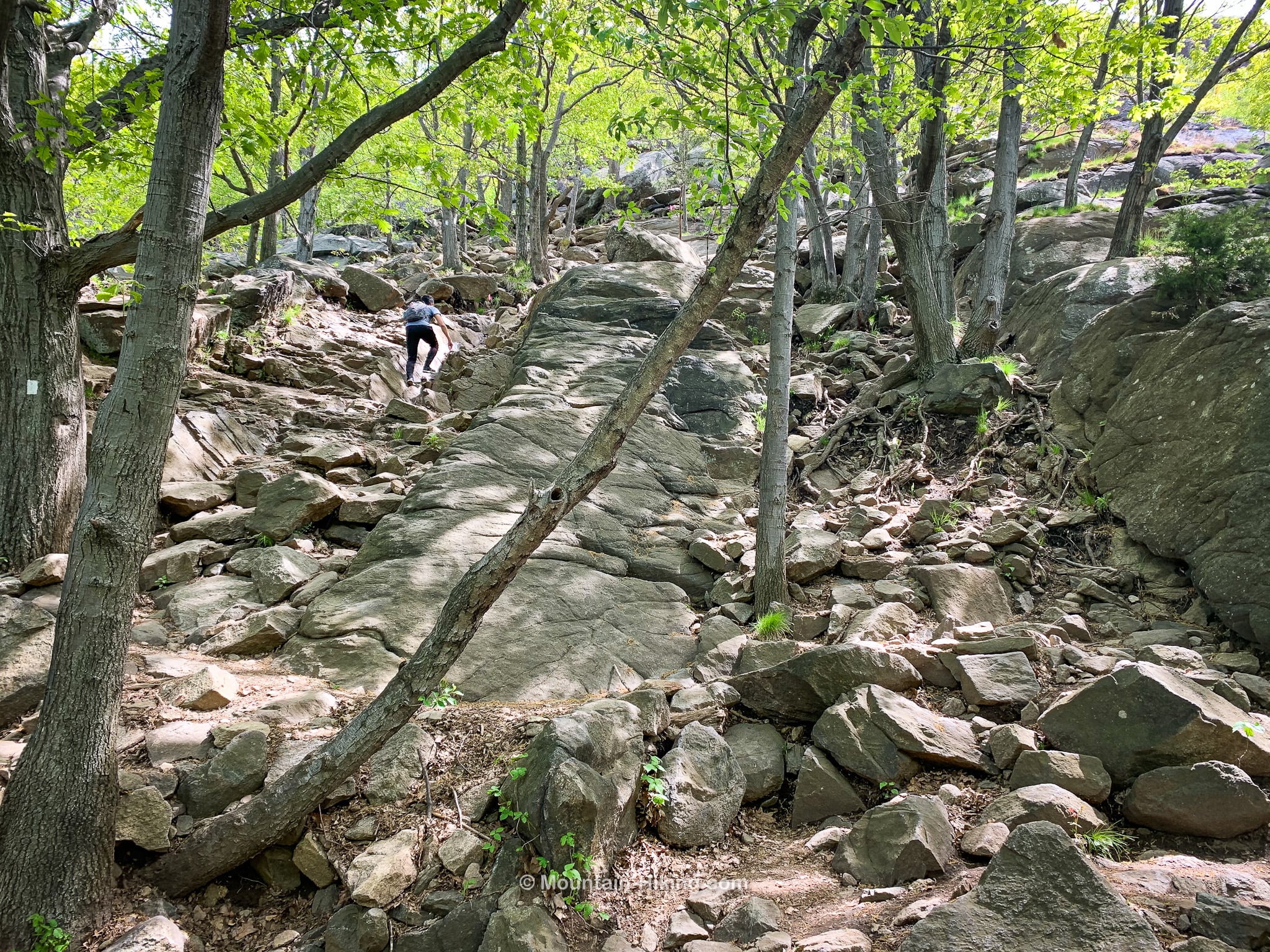 hiker on rocky incline on Breakneck Ridge