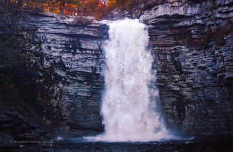 awosting falls / richly flowing waterfall at dusk