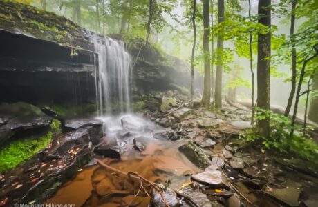 waterfall in foggy North Mountain woods