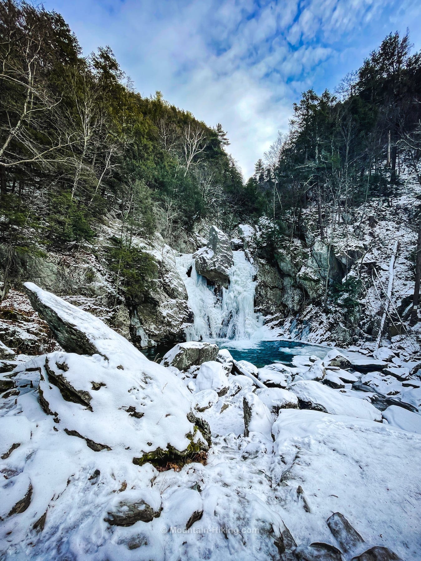 snow-covered waterfall