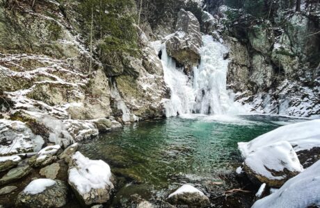 iced-up Bash Bish Falls and pool