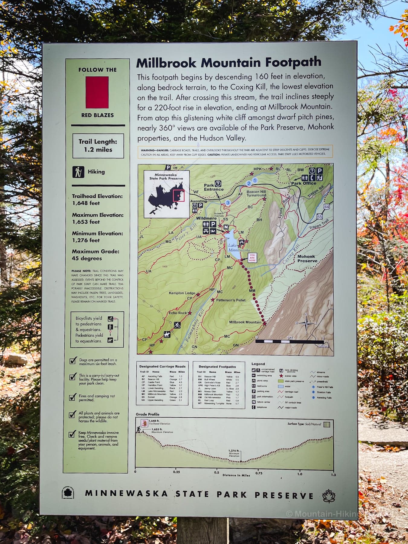 Millbrook Mountain Footpath trail signpost