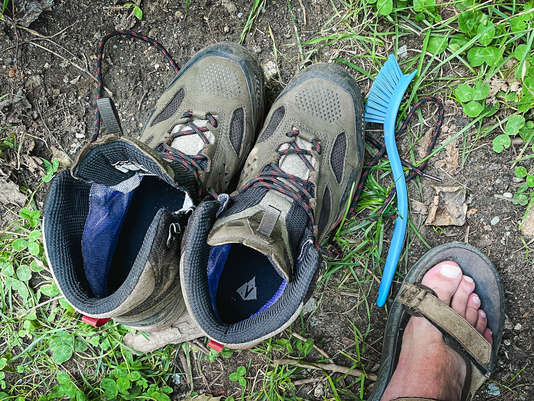 hiking boots cleaned up after a hike