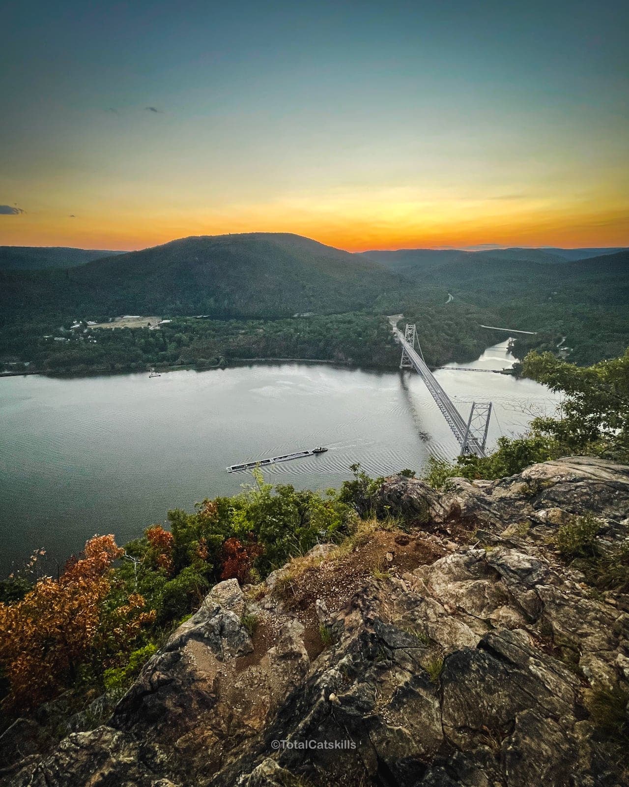 bear mountain bridge seen from Anthony’s Nose just after sunset