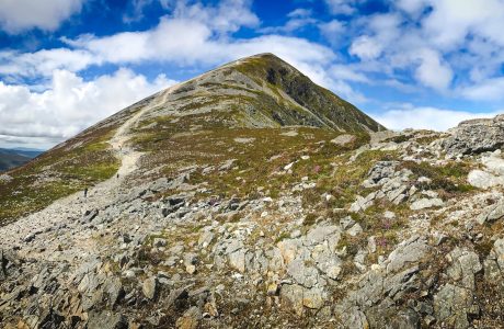 The summit of Croagh Patrick seen from its main hiking trail