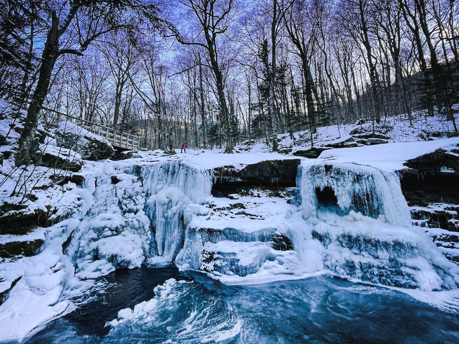 Diamond Notch Falls frozen in winter