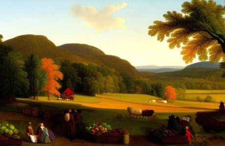 I asked AI to generate a painting of farmers market in the style of Thomas Cole, LOL, this is not that
