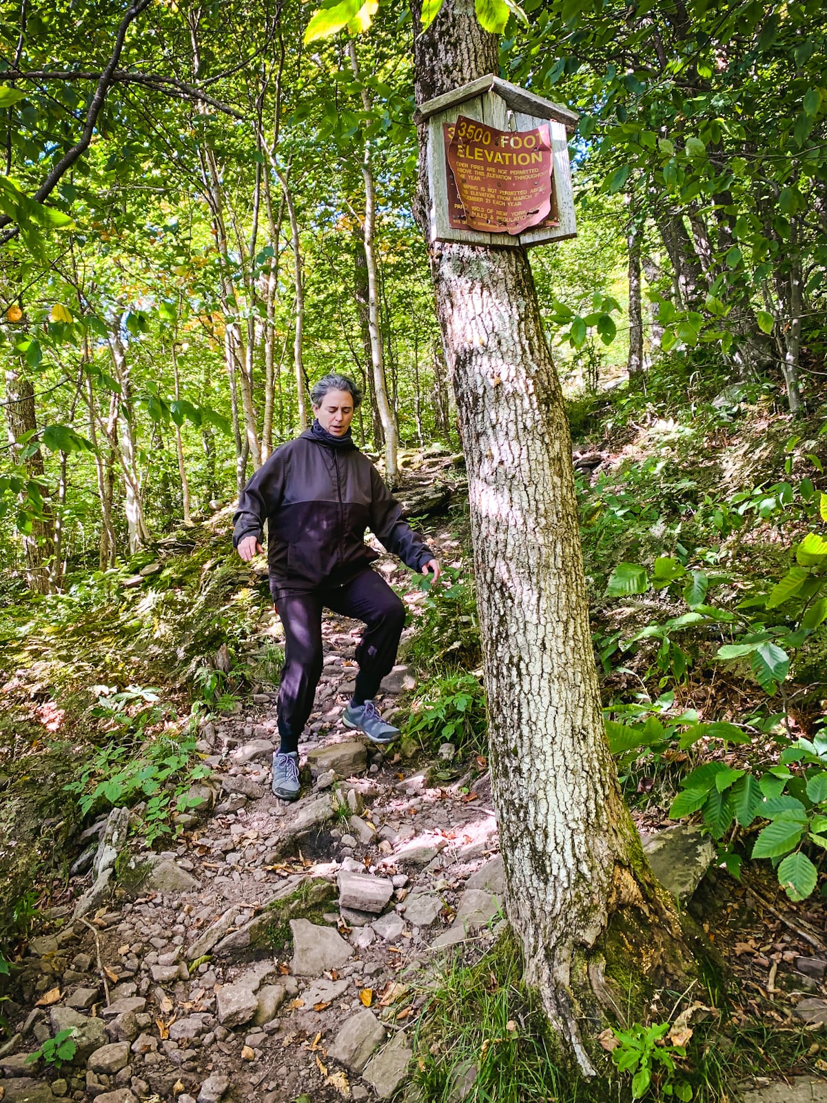 hiker descending rugged trail