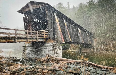 Halls Mills Covered Bridge in the snow