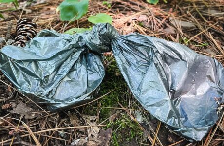 dog poop bags left on trails