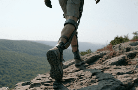 Mountain hiking with an exoskeleton